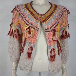 Moth beige orange colorful tassel single button cardigan sweater ladies Small